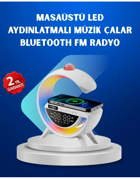 Kablosuz Şarjlı Dijital Saat Rgb Işıklı Bluetooth Hoparlör Çok Fonksiyonlu