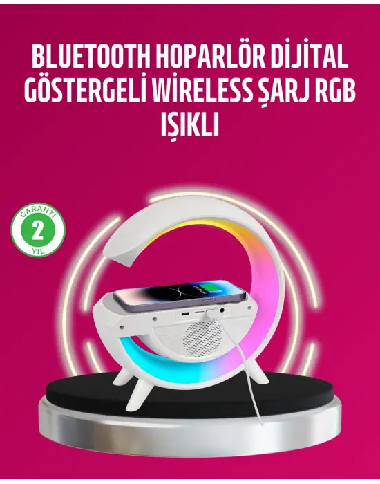 Kablosuz Şarjlı Led Masa Lambası Çalar Saat Ve Beyaz Gürültü Özellikli