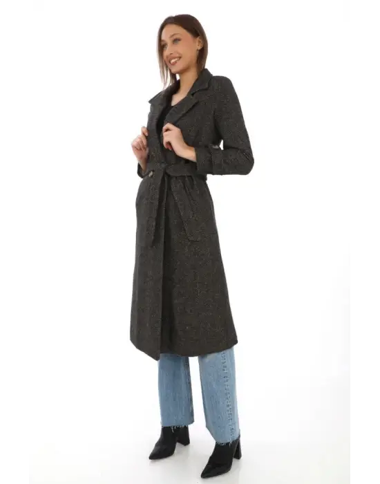 Omarı Şık ve Sıcak Kahverengi Kaşmir Kaşe Kaban