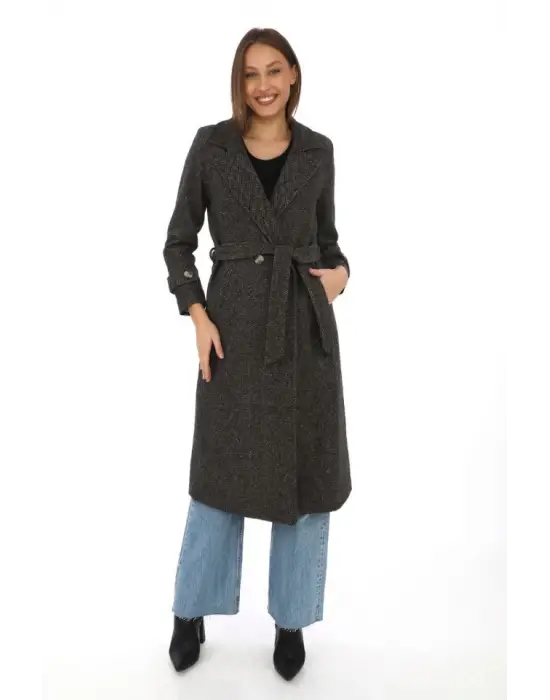 Omarı Şık ve Sıcak Kahverengi Kaşmir Kaşe Kaban