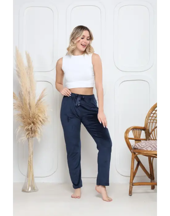 Lacivert Kadife Pijama Altı Kadın Giyim