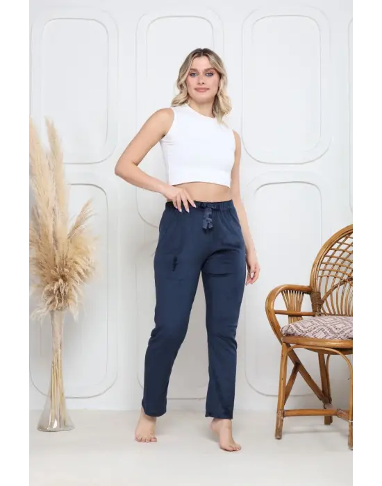 Lacivert Kadife Pijama Altı Kadın Giyim