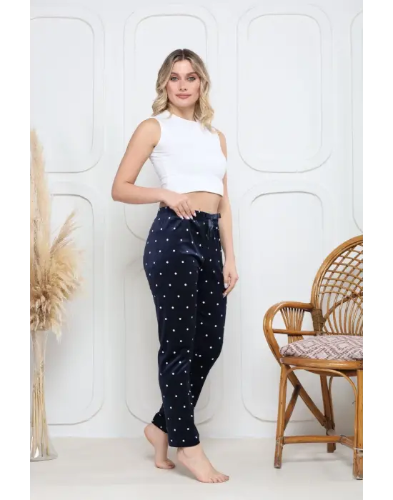 Lacivert Kadife Pijama Altı Kadın Giyim