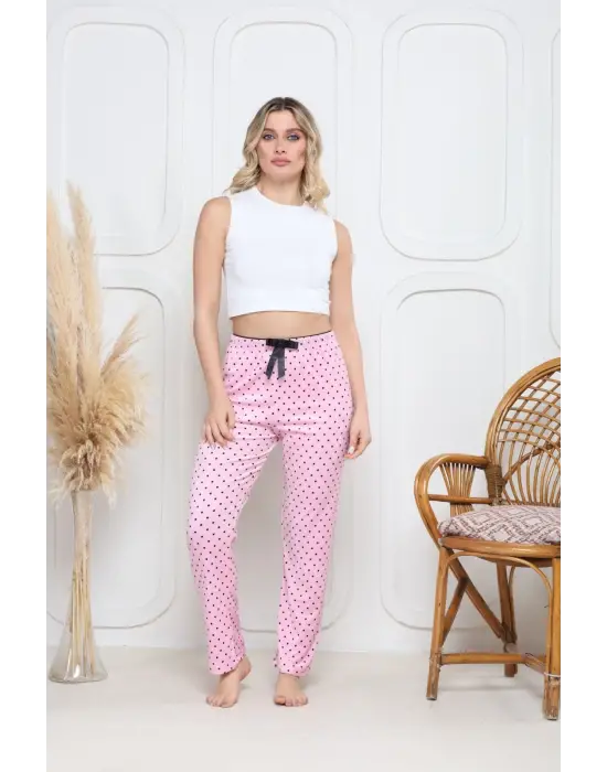 Pembe Kadife Pijama Altı Desenli Kadın Giyim