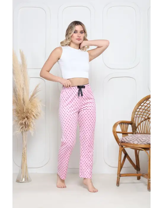 Pembe Kadife Pijama Altı Desenli Kadın Giyim