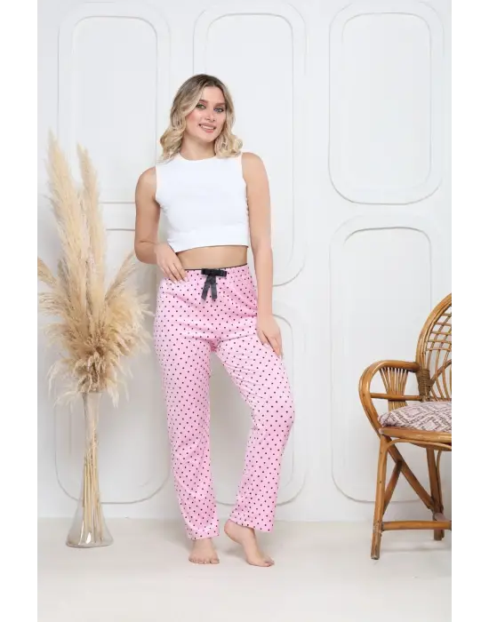 Pembe Kadife Pijama Altı Desenli Kadın Giyim