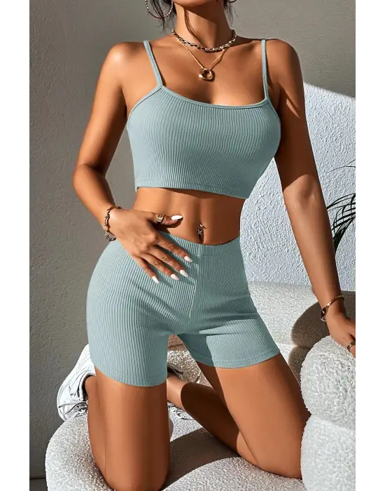 Omarı Açık Mavi Kaşkorse Gecelik Takım