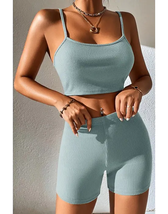 Omarı Açık Mavi Kaşkorse Gecelik Takım