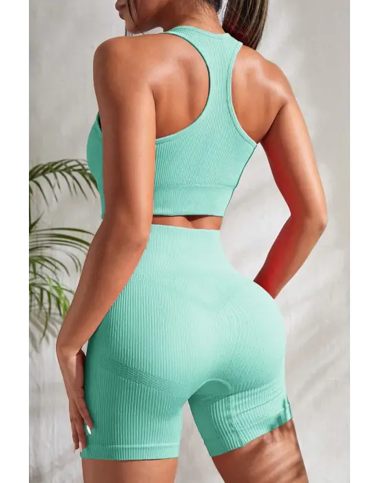 Omarı Açık Mavi Yüksek Bel Çapraz Sırt Detaylı Gecelik Takım