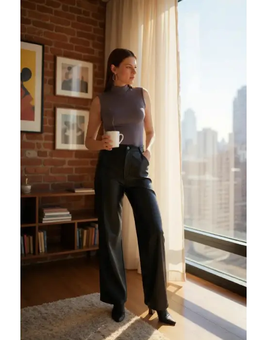 Kadın Antrasit Gri Kolsuz Balıkçı Yaka Basic Bluz