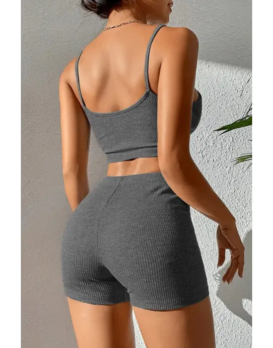 Omarı Antrasit Gri Kaşkorse Gecelik Takım