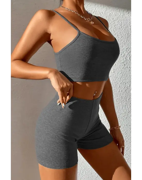 Omarı Antrasit Gri Kaşkorse Gecelik Takım