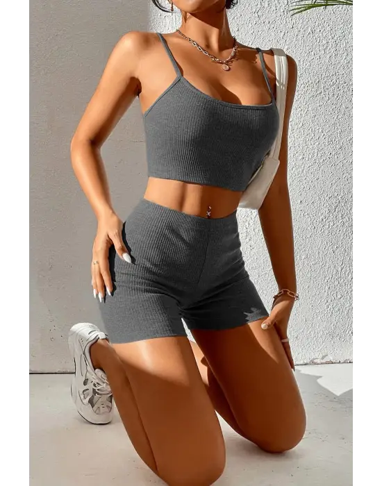 Omarı Antrasit Gri Kaşkorse Gecelik Takım