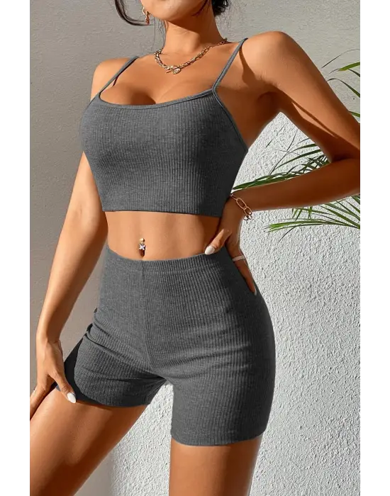 Omarı Antrasit Gri Kaşkorse Gecelik Takım