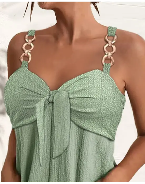 Kadın Askı Aksesuarlı önü Bağlama Detay Salopet şort Tulum