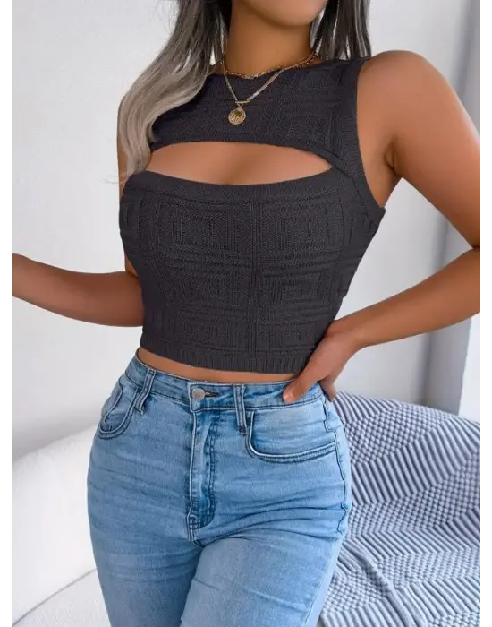 Kadın Askılı Bisiklet Yaka Güpüs Dekolteli Triko Crop Bluz