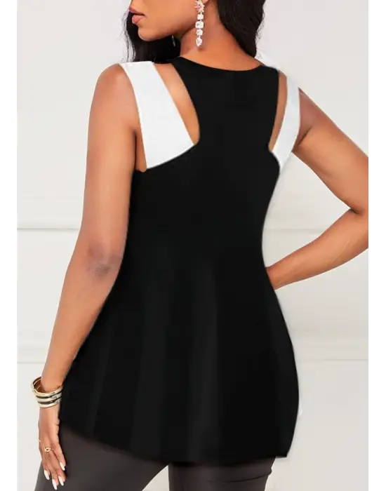 Kadın Askılı Boyundan çapraz Halter Yakalı çift Renkli Viskon Bluz