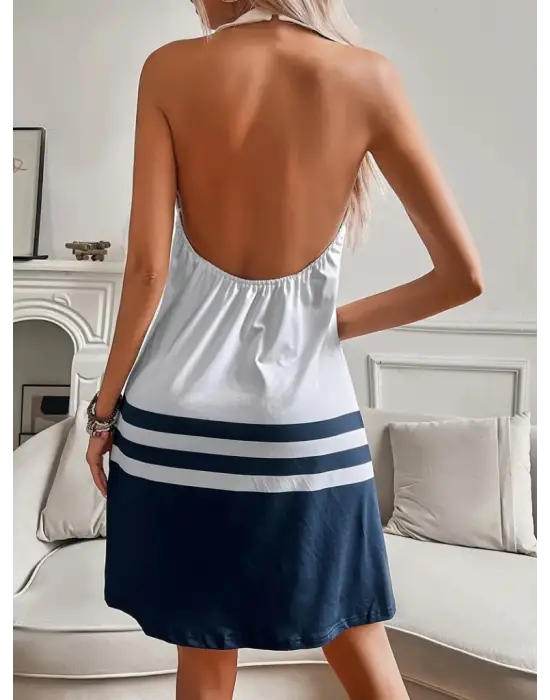 Omarı Yaz Koleksiyonunda Renkli Askılı Kısa Elbise