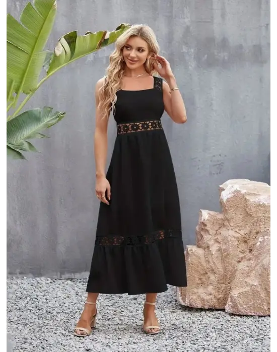 Kadın Askılı Dantel Detaylı Kiloş Janjan Krep Elbise