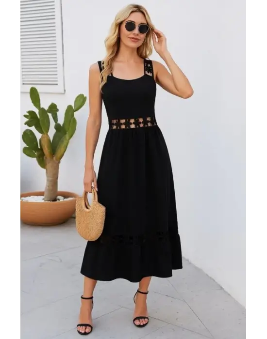 Kadın Askılı Dantel Detaylı Kiloş Janjan Krep Elbise