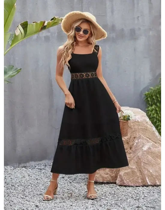 Kadın Askılı Dantel Detaylı Kiloş Janjan Krep Elbise