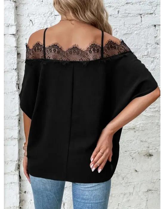 Kadın Askılı Dantel Janjan Krep Bluz