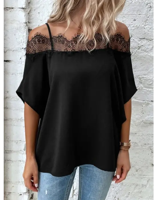 Kadın Askılı Dantel Janjan Krep Bluz