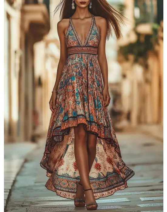 Kadın Askılı Derin Göğüs Detaylı Asimetrik Detaylı Süprem Elbise