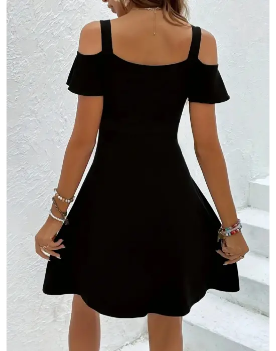 Kadın Askılı Derin V Yakalı Viskon Elbise