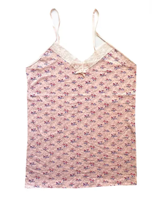 Kadın Askılı Desenli Atlet Dantelli Empirme Pamuklu Penye D10