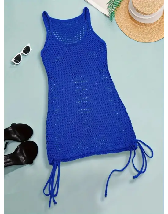 Omarı Büzgü Bağlama Detaylı Triko Pareo Elbise