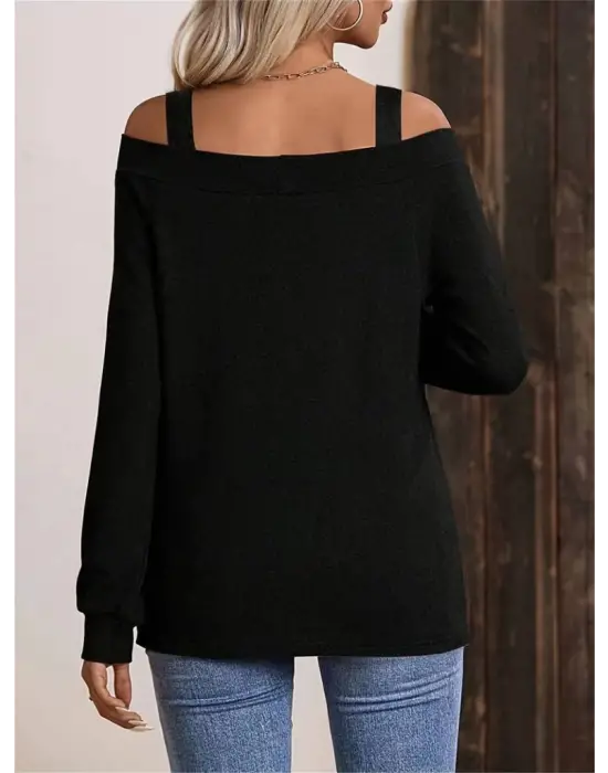 Kadın Askılı Iki Omuzu Açık Salaş Yün Viskon Bluz