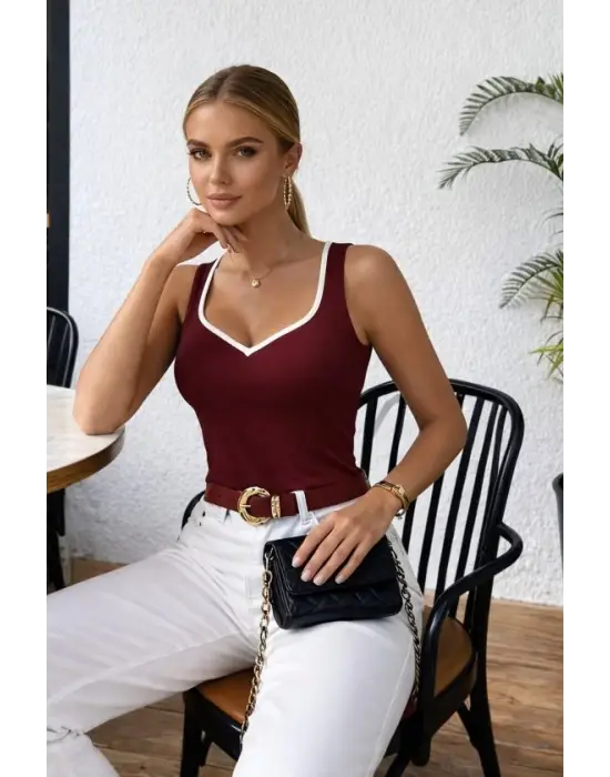 Kadın Askılı Kalp V Yakalı Dalgıç Bluz