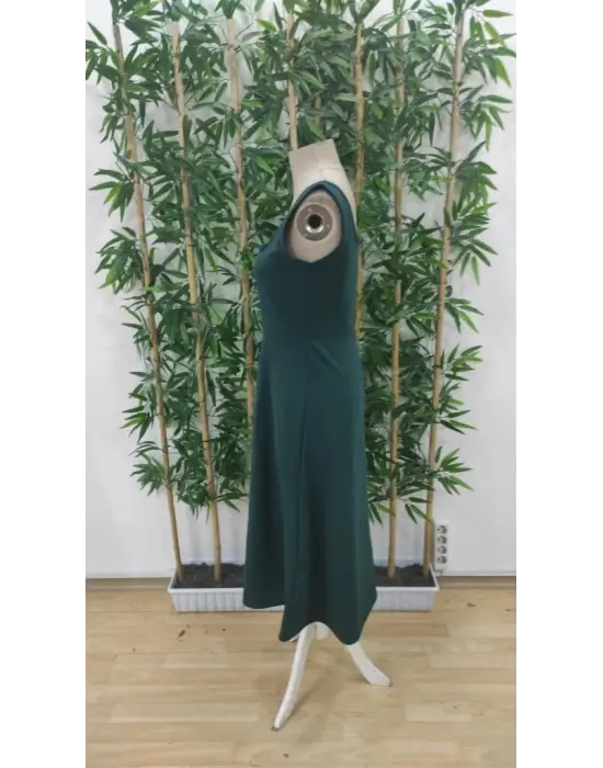 Kadın Askılı Kare Yakalı Midi Ithal Krep Elbise