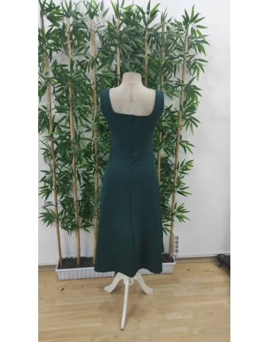 Kadın Askılı Kare Yakalı Midi Ithal Krep Elbise