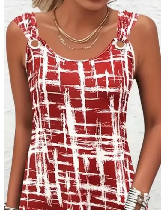 Omarı Şık Askılı Desenli Süprem Elbise