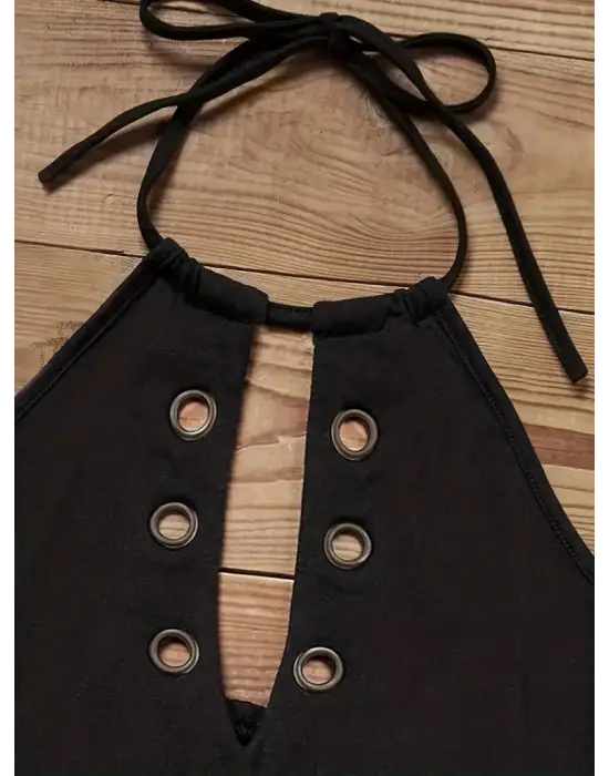 Kadın Askılı Kuş Gözü Ve Dekolte Detay Boyundan Bağlamalı Viskon Bluz