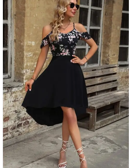 Kadın Askılı Omuzlardan Açık üst Süprem Alt Ithal Krep Elbise