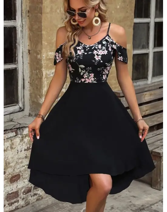 Kadın Askılı Omuzlardan Açık üst Süprem Alt Ithal Krep Elbise