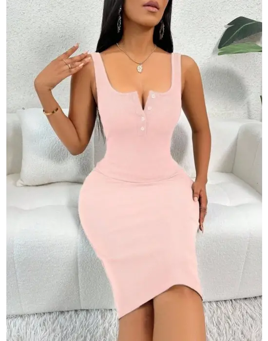 Omarı Zarif Askılı Midi Kaşkorse Elbise