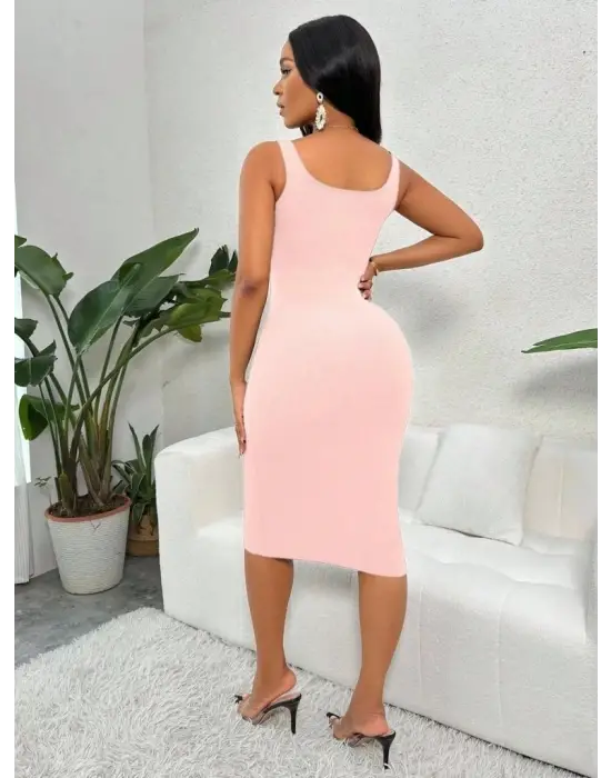 Omarı Zarif Askılı Midi Kaşkorse Elbise