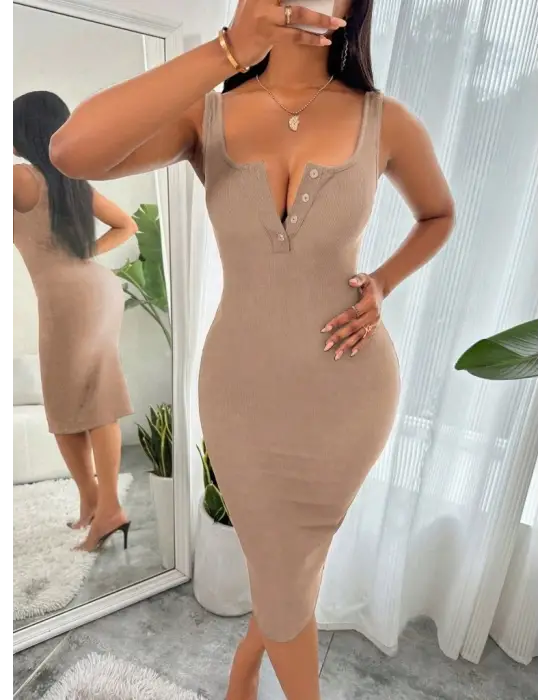 Omarı Zarif Askılı Midi Kaşkorse Elbise