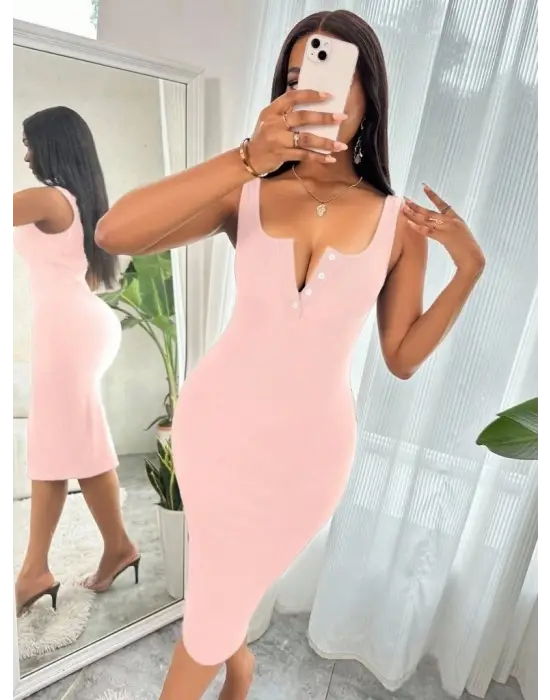 Omarı Zarif Askılı Midi Kaşkorse Elbise