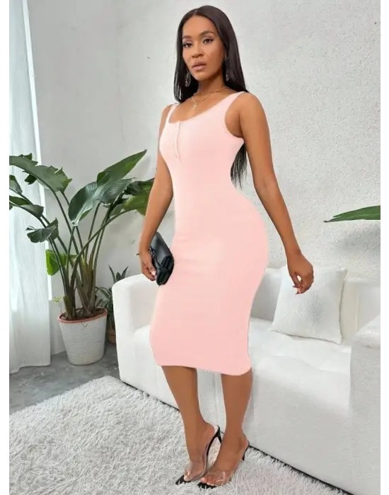 Omarı Zarif Askılı Midi Kaşkorse Elbise