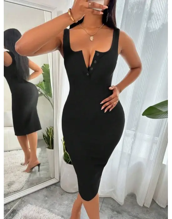 Omarı Şık ve Rahat Askılı Midi Kaşkorse Elbise