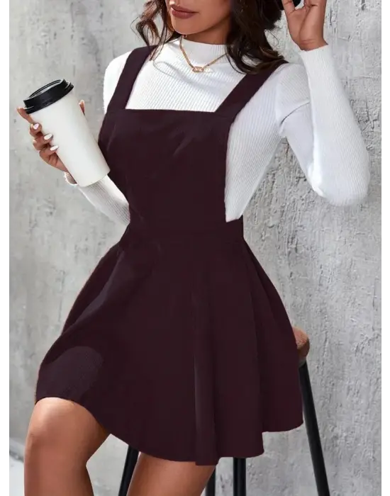 Kadın Askılı Sırttan çapraz Detaylı Kısa Kiloş Kadife Mini Elbise