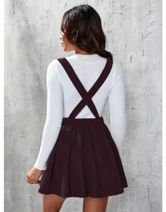 Kadın Askılı Sırttan çapraz Detaylı Kısa Kiloş Kadife Mini Elbise