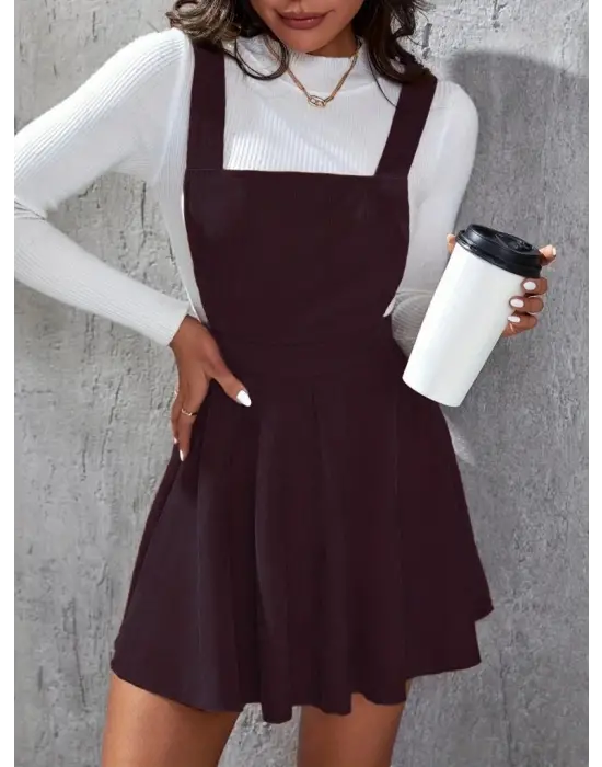 Kadın Askılı Sırttan çapraz Detaylı Kısa Kiloş Kadife Mini Elbise