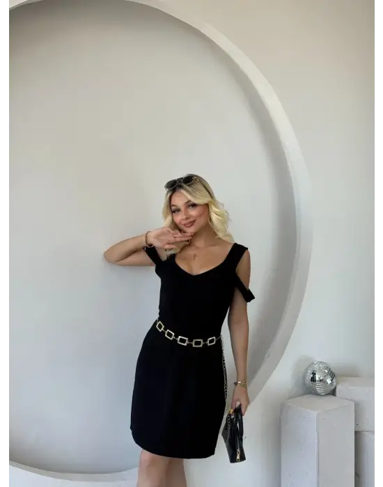 Kadın Askılı Soğuk Omuz Detaylı Modal Elbise