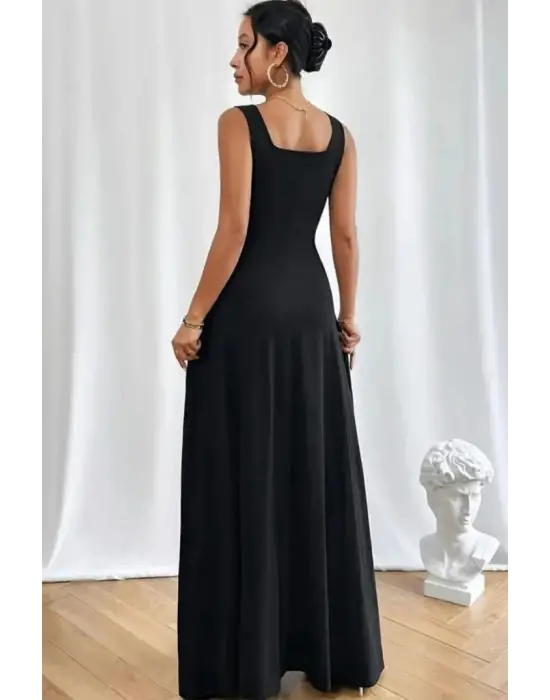 Kadın Askılı U Yaka Janjan Krep Elbise